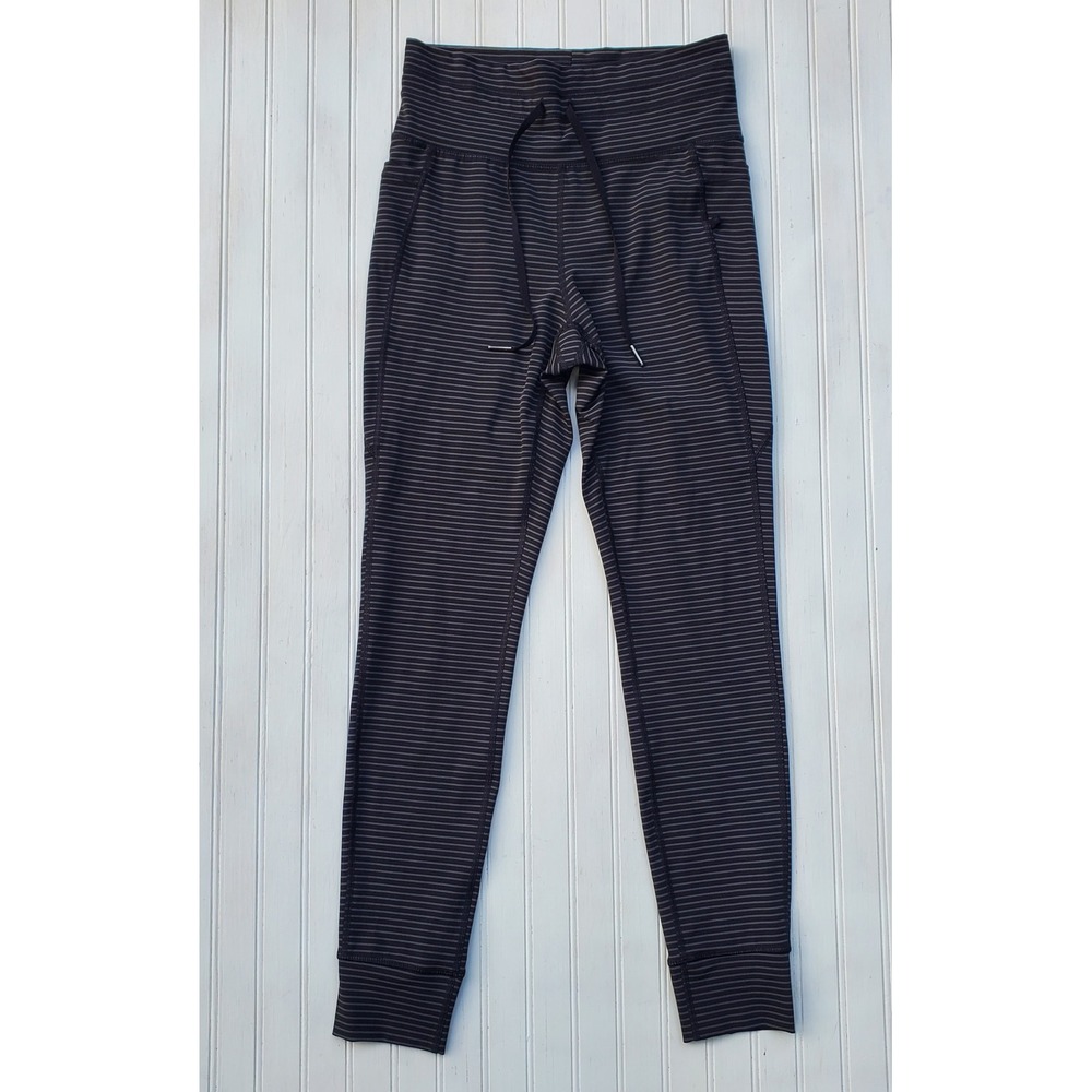 Halara Women Black Grey Striped High Waisted Leggings Size M Pockets Athleisure